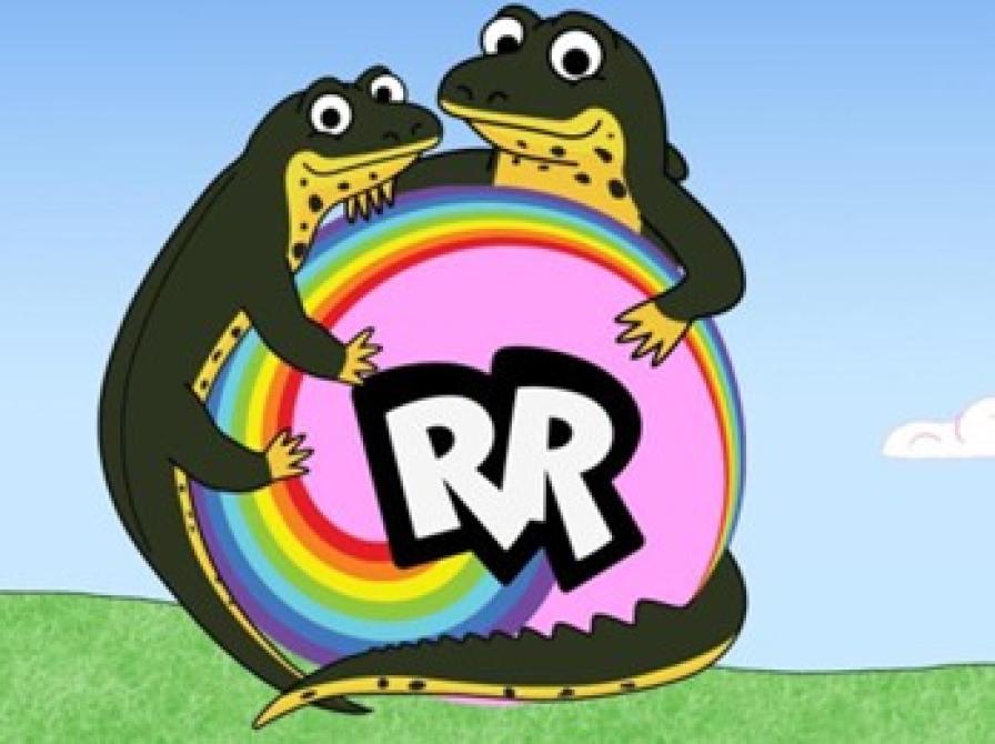 Ramasjang Redders logo med 2 vandsalamandere