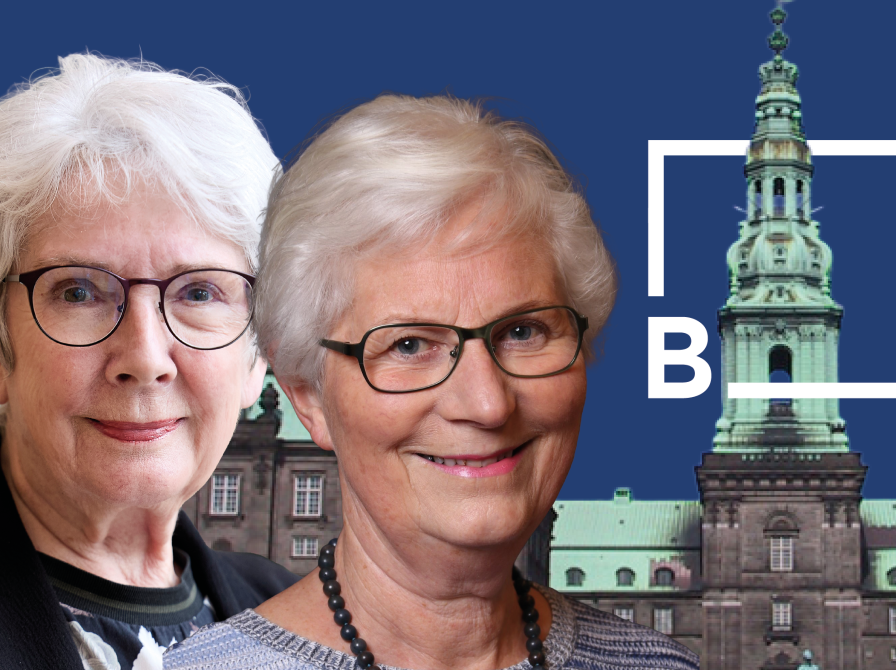 Collage med portrætter af Birgitte Josefsen og Lene Hansen. I baggrunden ses Christiansborg og Brønderslev Biblioteks logo.
